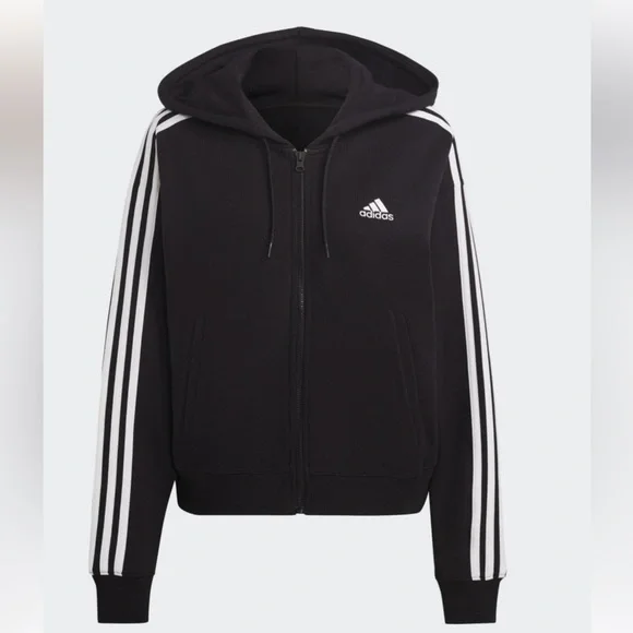 Adidas’s Essentials 3 Stripe Full-zip Hoodie - Black/white - Picture 2 of 5